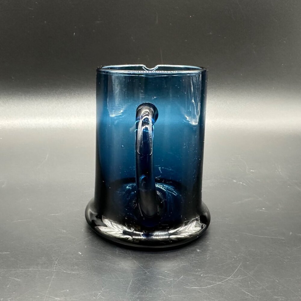 Vintage Hand Blown Blue Glass Pitcher Creamer Spout Applied Handle Art Glass - Picture 5 of 9